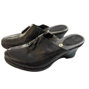 Ariat Womens 8B Black Tassel Wedge Mules Leather Upper Western Slip On 20925